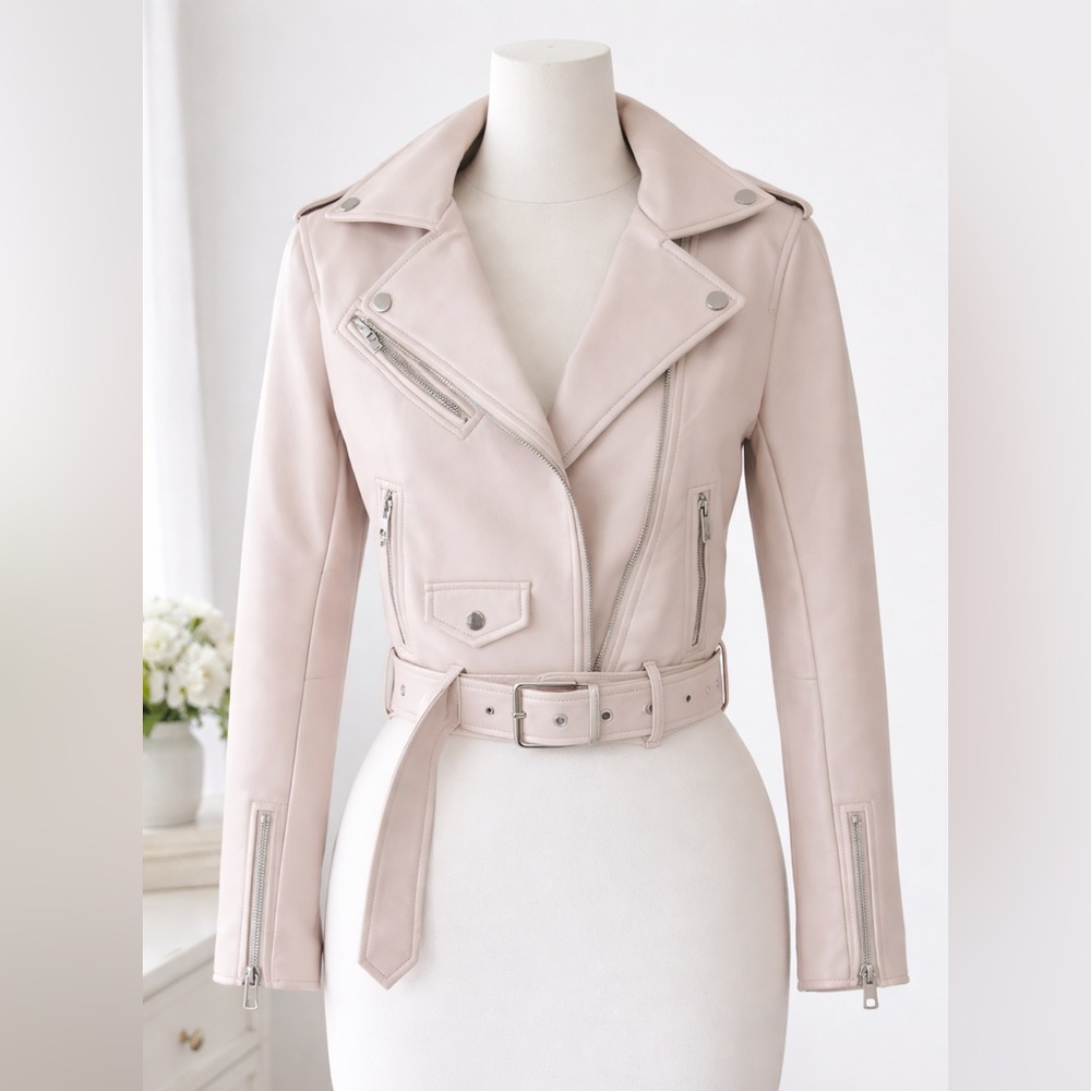 Truth by Republic Beige / Blush Faux Leather Moto Jacket XS Silver Hardware